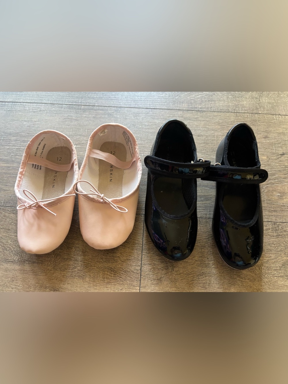 Danskin (target) girls size 11/12 pink ballet and black tap dance shoe bundle